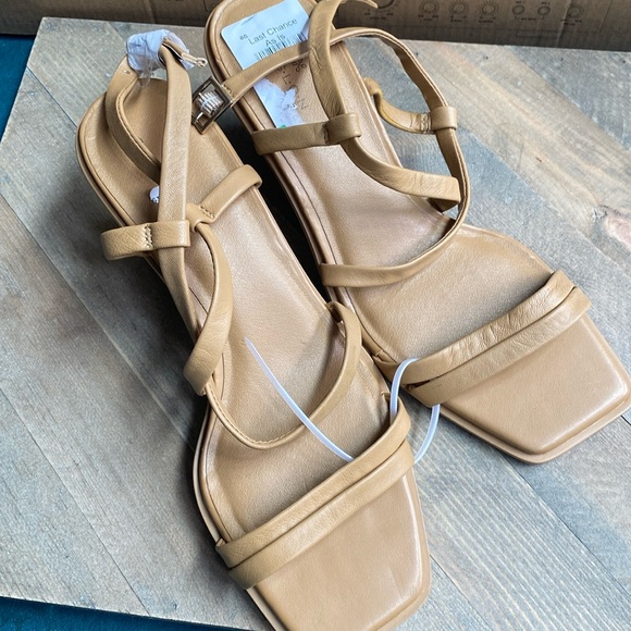 Caslon Nordstrom size 8 Paola tan ankle wrap leather strappy wedge sandals - Picture 3 of 4